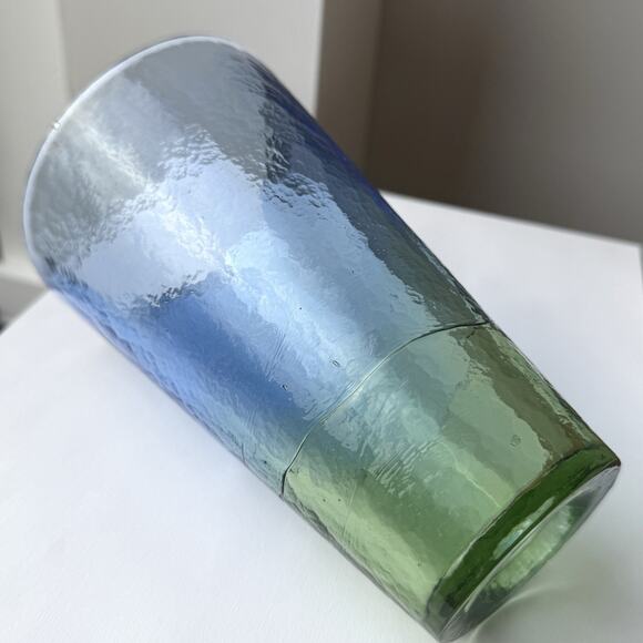 Blue & Green Hand Blown Textured Glass Vase 6 1/2" Contemporary Modern Handmade - Picture 3 of 10